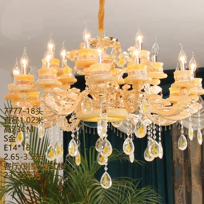 18 lights B Европейская вилла сложное здание лестница люстра гостиная хрустальная лампа culb ресторан гостиничный зал Нефритовая Хрустальная люстра - Цвет абажура: 18 lights B