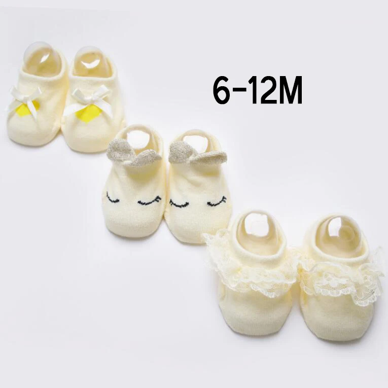 Yellow 6-12M 3 пар/компл. хлопок Симпатичные носки для детей для девочек Малыш новорожденный младенец Нескользящие кружевное платье с цветочным рисунком с бантом и галстуком-бабочкой носки-тапочки для вечеринки, дня рождения носки - Цвет: Yellow 6-12M