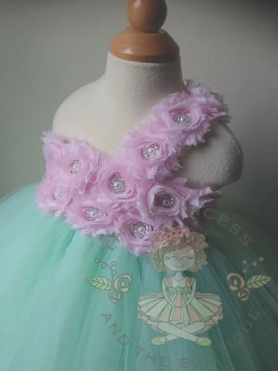 

Aqua Baby Girl Easter Tutu Dress Mint Green with Pink Rose Girl Flower Dress Birthday Wedding Party Tutu Dress For Baby Girl