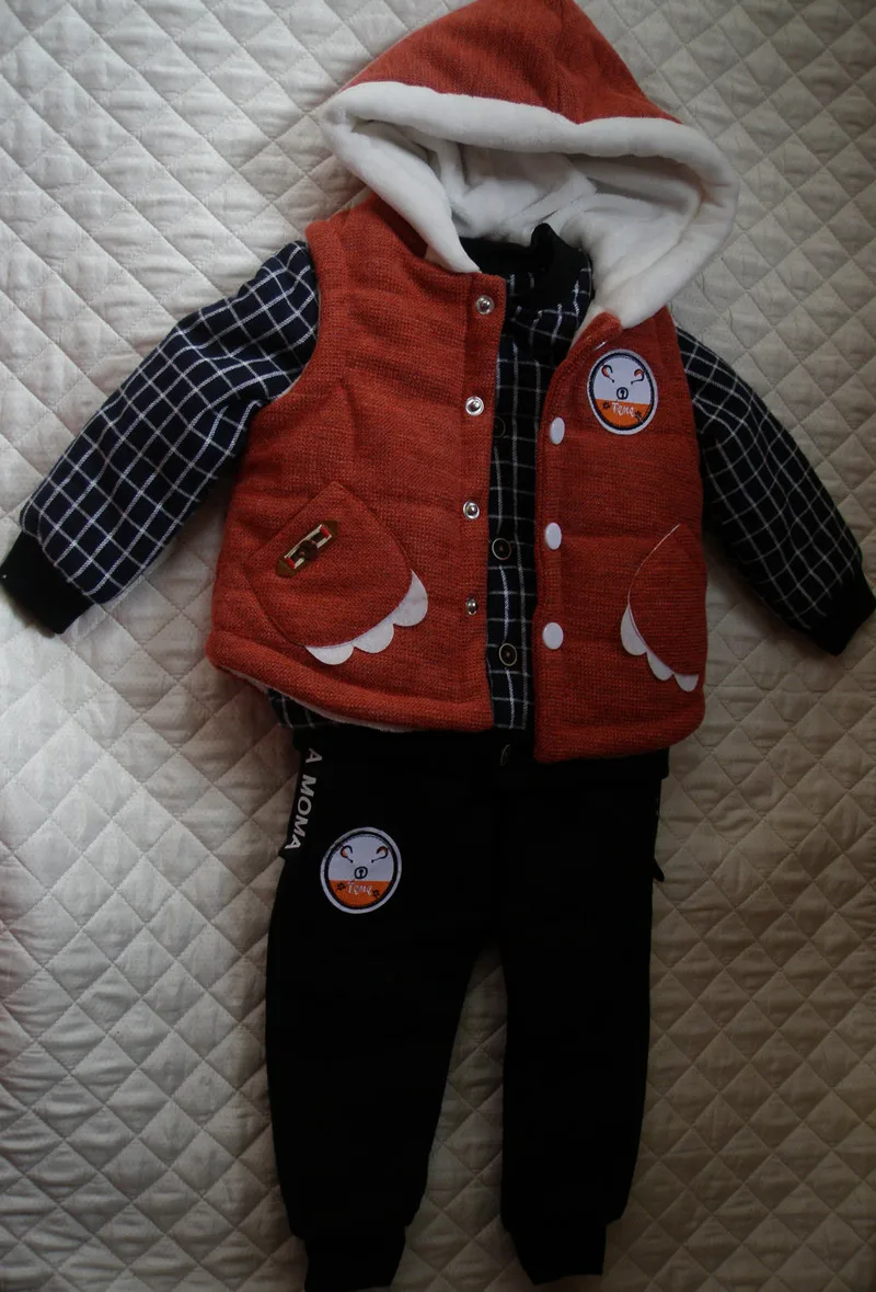 Baby Boys Girls Hooded Vest Plaid Coat Black Pant Sets 26