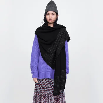 

[BQACCES] 2018 Winter Thick Warm Cashmere Like Scarves Women Glitter Stone Acrylic Long Scarf Shawl Wraps Brand High Quality