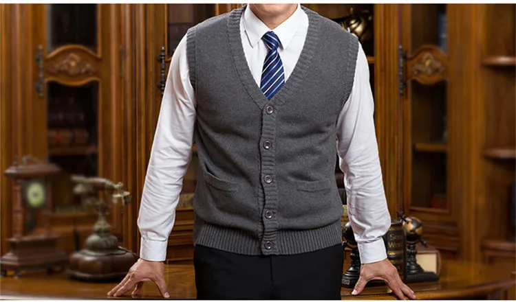 New Autumn Winter Men's Cardigan Knitted Vest Sweaters Sleeveless Standard Wool Cotton Soft Men Knitwear Clothing Christmas Gift  (7)