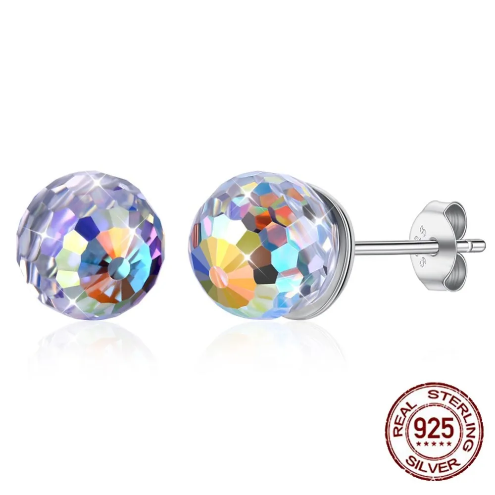 

S925 Sterling Silver Earrings LEKANI Crystals From Swarovski Small Colorful Ball Earring for Women Fine Jewelry
