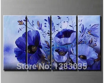 

Hand Painted Abstract Blue Flowers Painting Canvas Modern Wall Art Sets Of 3 Piece Oil Pictures Home Decoration