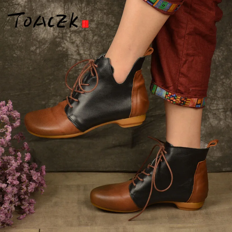 

Handmade vintage Martin Boots winter leather Short boots women's lace-up low heel round head casual boots