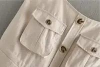2019 Safari Style Spaghetti Strap Jumpsuit Women Open Button Lacing up Bow Waist Short Pants Romper Cotton Linen Playsuits - Image 5