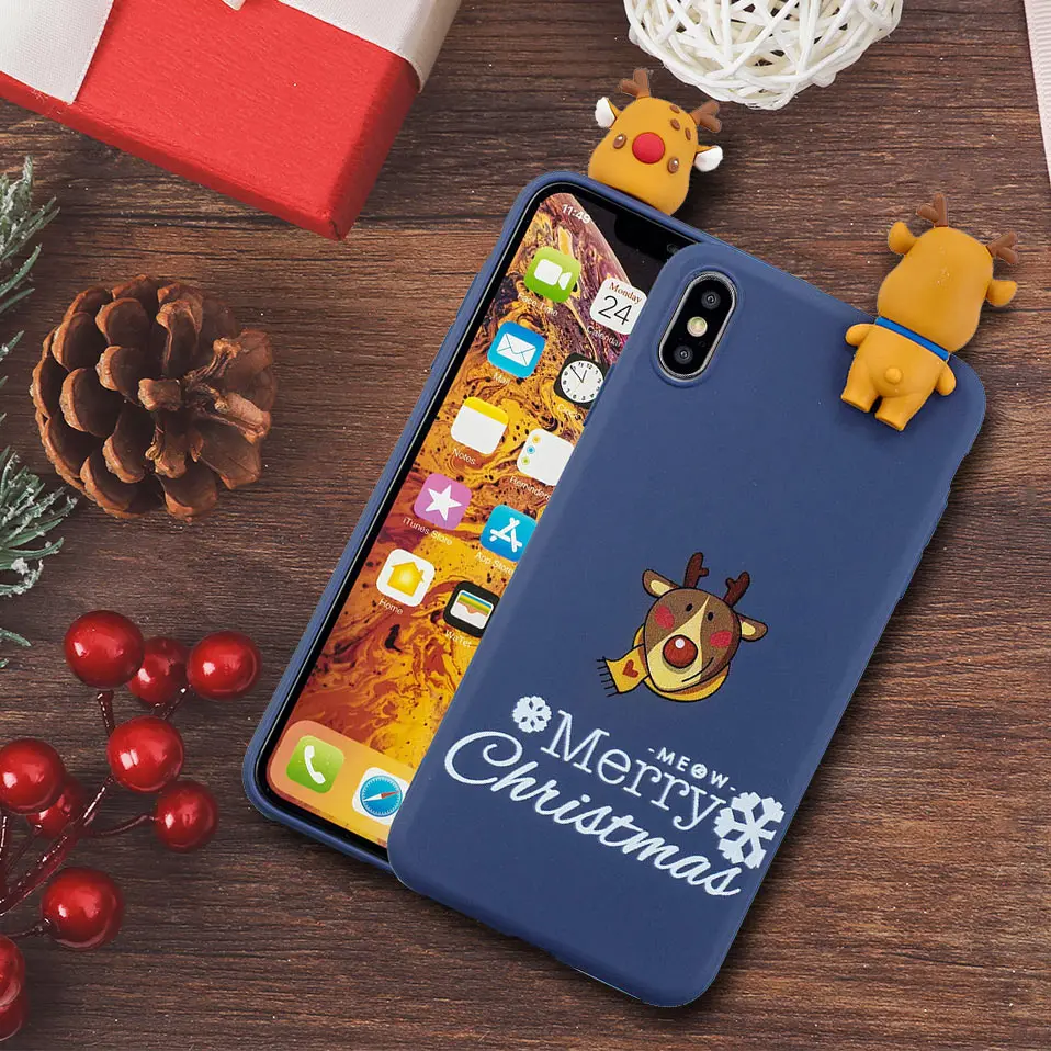 Чехол для телефона iPhone 6 6S 7 8 Plus X XR XS Max Coque Рождеством сзади охватывает телефон