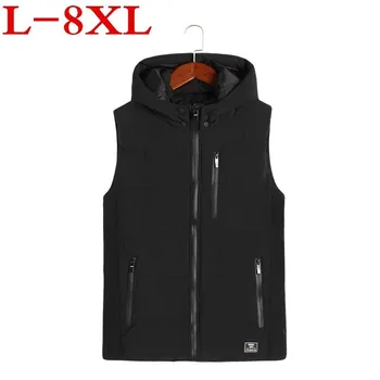 

plus size 8XL 7XL Mens Jacket Sleeveless Winter Warm veste homme New Leisure Zipper Hooded Male Fashion Waistcoat chaleco hombre