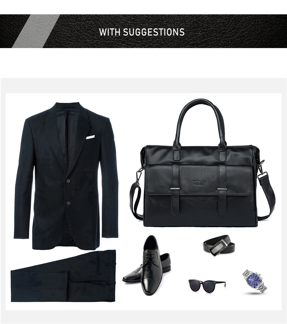 Викуньи поло новый черный кожаный Известный бренд бизнес для мужчин Портфели для s сумка повседневное большой ёмкость путеш