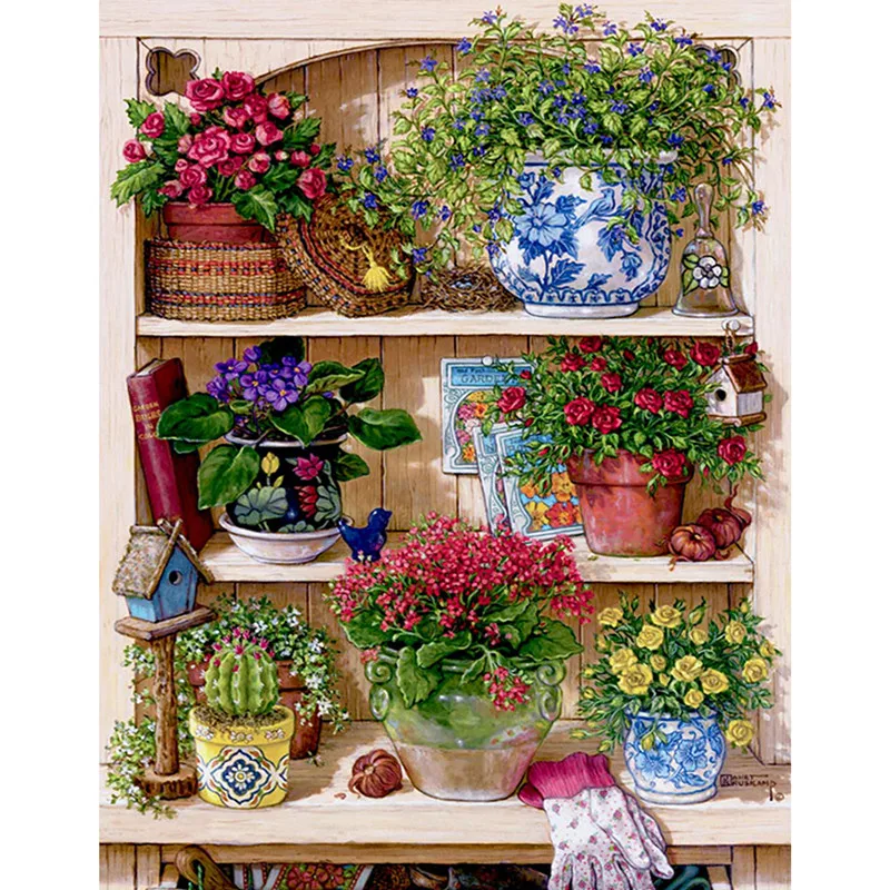 

Warm Home Flower On the Shelf Diamond Embroidery Diy Diamond Paintings Mosaic Picture Pattern Cross Stitch Full Rhinestone