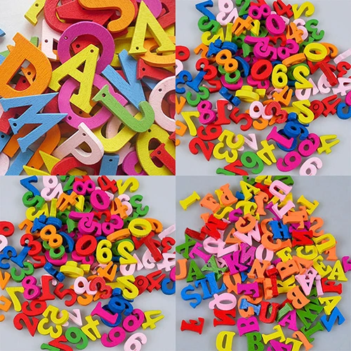 HOT 100 PCs Wooden Embellishments Letters Shape Mixed Colors 15mm