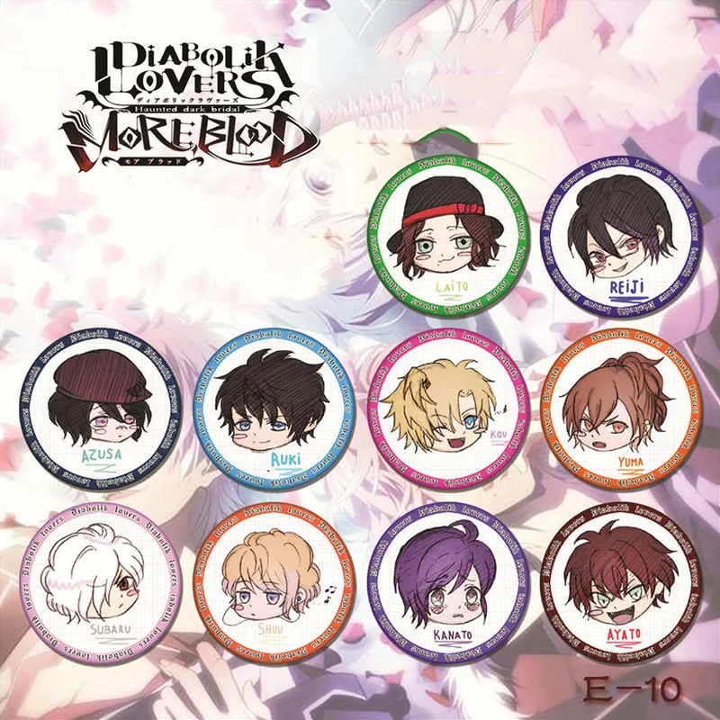 10 шт./компл. 2,6 дюймов значок аниме DIABOLIK LOVERS аниме аято Сакамаки Kanato Laito Shu ouma Reiji Subaru брошь для кимоно значок любителей аниме