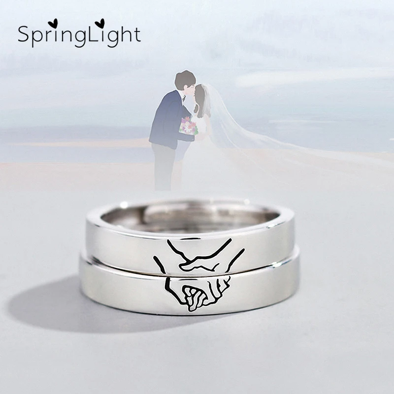 

SpringLight Engagement Ring Real 925 Sterling Silver Creative Designer Fine Jewelry Hold Your Hand Couple Rings for Women Gift