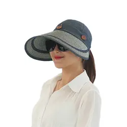 Новый Для женщин УФ-защиты складной Beach Sun Hat Широкий Большой Брим козырек Кепки летние модные женские туфли Повседневное хлопок Шапки