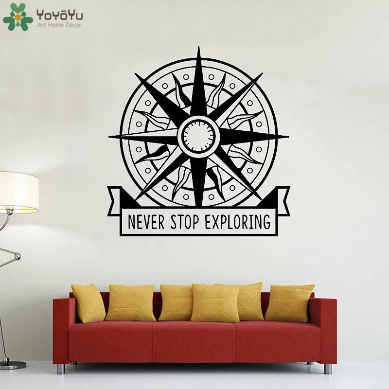 YOYOYU Wall Decal Compass Never Stop Exploring Vinyl Stickers Nautical Travel Wild Adventure Living Room Poster QQ46 | Дом и сад