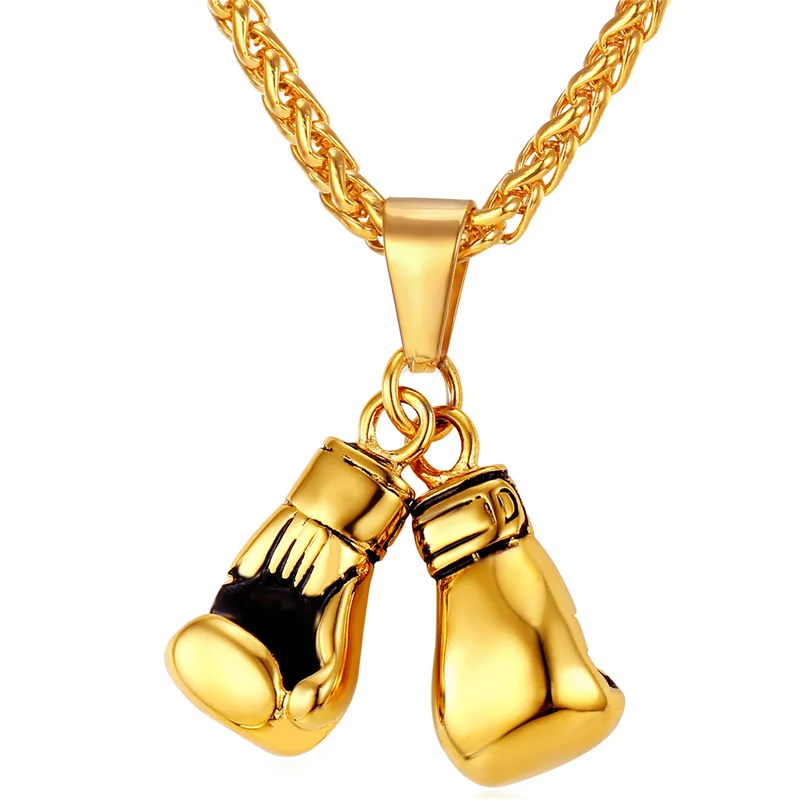 Золотая боксерская перчатка, подвеска, Очаровательное ожерелье, спортивные Ювелирные изделия 316L, нержавеющая сталь, желтое золото/серебро, цвет цепи для мужчин, новинка GP2171 - Окраска металла: Золотой цвет