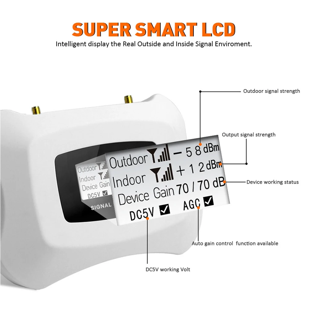 Smart 3G WCDMA 2100 Mobile Phone Signal Repeater Band 1 UMTS 3G 2100MHz Signal Amplifier 70dB Gain LCD Display 3G WCDMA Booster