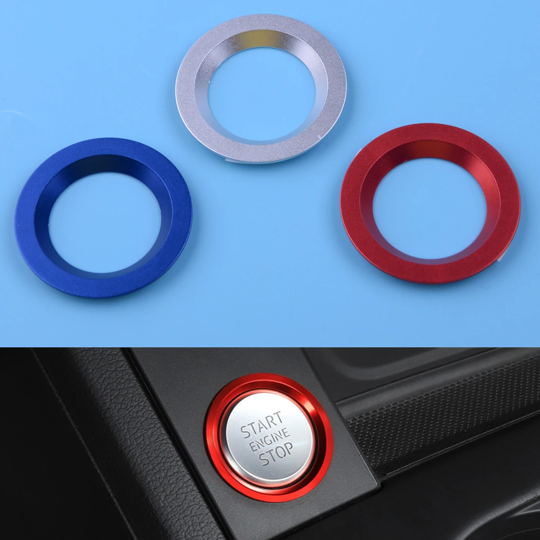 

DWCX Car Engine Start Stop Ignition Switch Button Push Ring Trim Cover Decoration for Land Rover Discovery Sport Evoque 2018