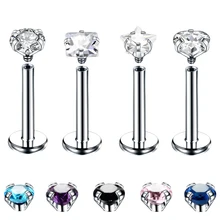 1 pc Monore Anéis de Cristal Labret Lábio Piercings de Aço Coração Estrela Orelha Cartilagem Helix Parafuso Prisioneiro Da Orelha Tragus Barbell Piercings Jóias(China)