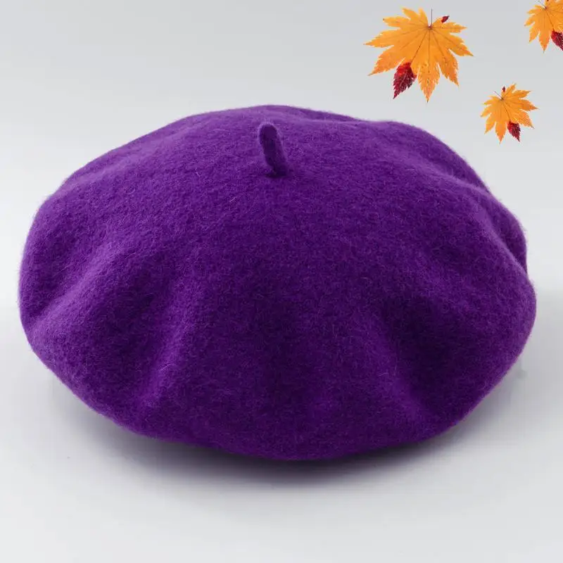 COKK, осенне-зимние шапки для девочек, шерстяные береты, мягкий теплый берет живописца, детская шапка для девочек, берет, шапка s Gorras Planas, хорошее качество - Цвет: Purple