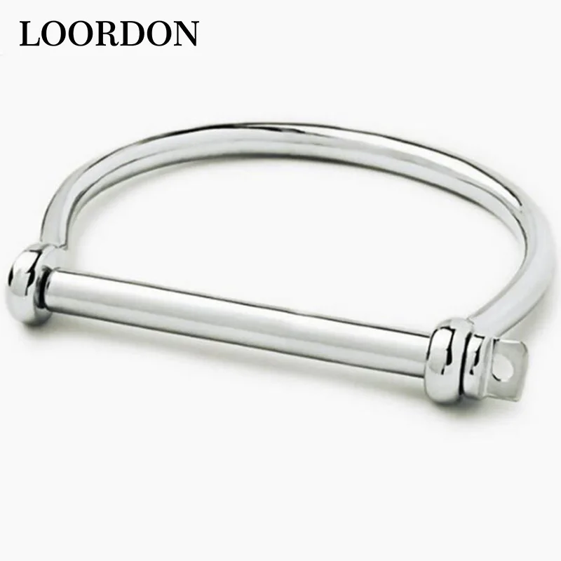Loordon Stainless Steel Women Girls D Shape Shackle Screw Bracelet Cuff Bangle Bracelet with