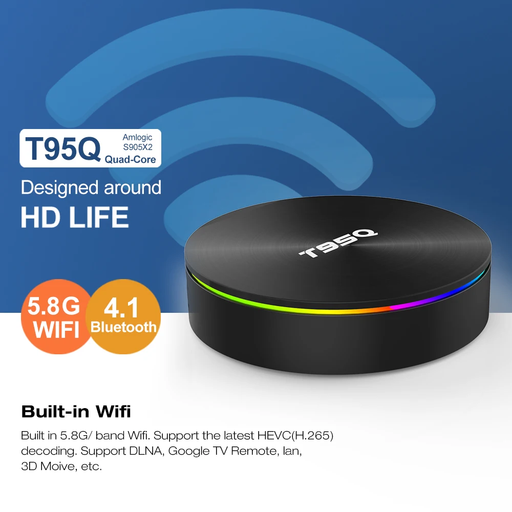 ТВ приставка T95Q Amlogic S905X2 Android 9 0 4K умный медиаплеер 4 ГБ 32/64 DDR3 четырехъядерный