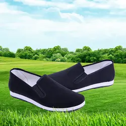 Повседневные мужские лоферы, весенне-осенняя парусиновая обувь с круглым носком для мужчин, без шнуровки, черная обувь на плоской подошве