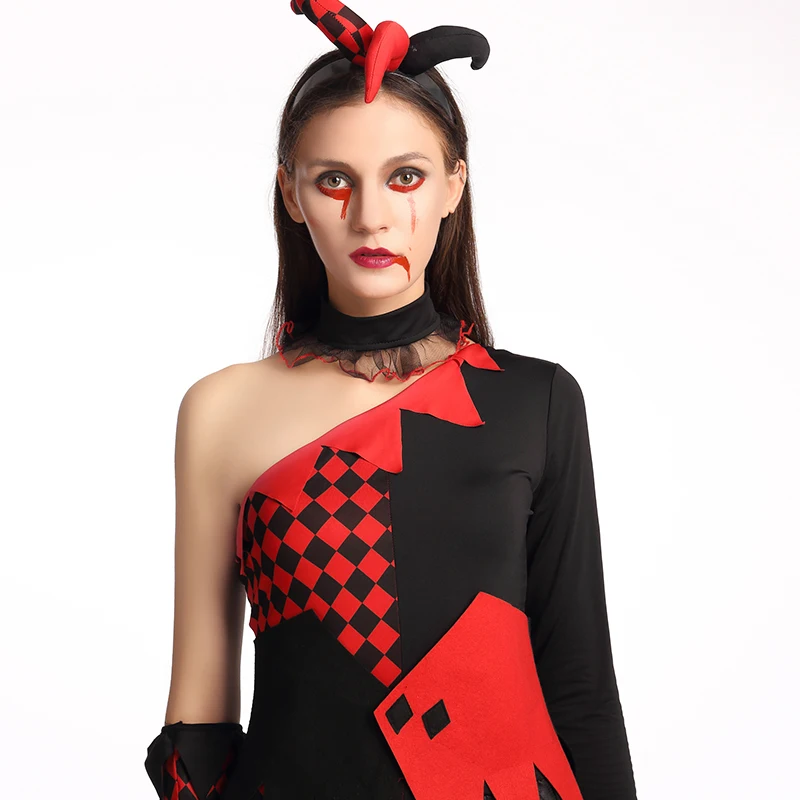 Сексуальное женское мини платье для ролевых игр костюм вампира зомби Хэллоуин костюм красное платье на одно плечо W5389252