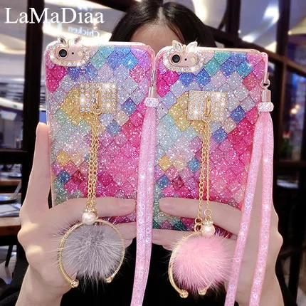 

Luxury Colorful Soft Silicone Glitter Diamond Tassel Fox Ball Phone Case For iPhone 11 Pro MAX X XS MAX XR 6 6s 7 8 Plus Cove