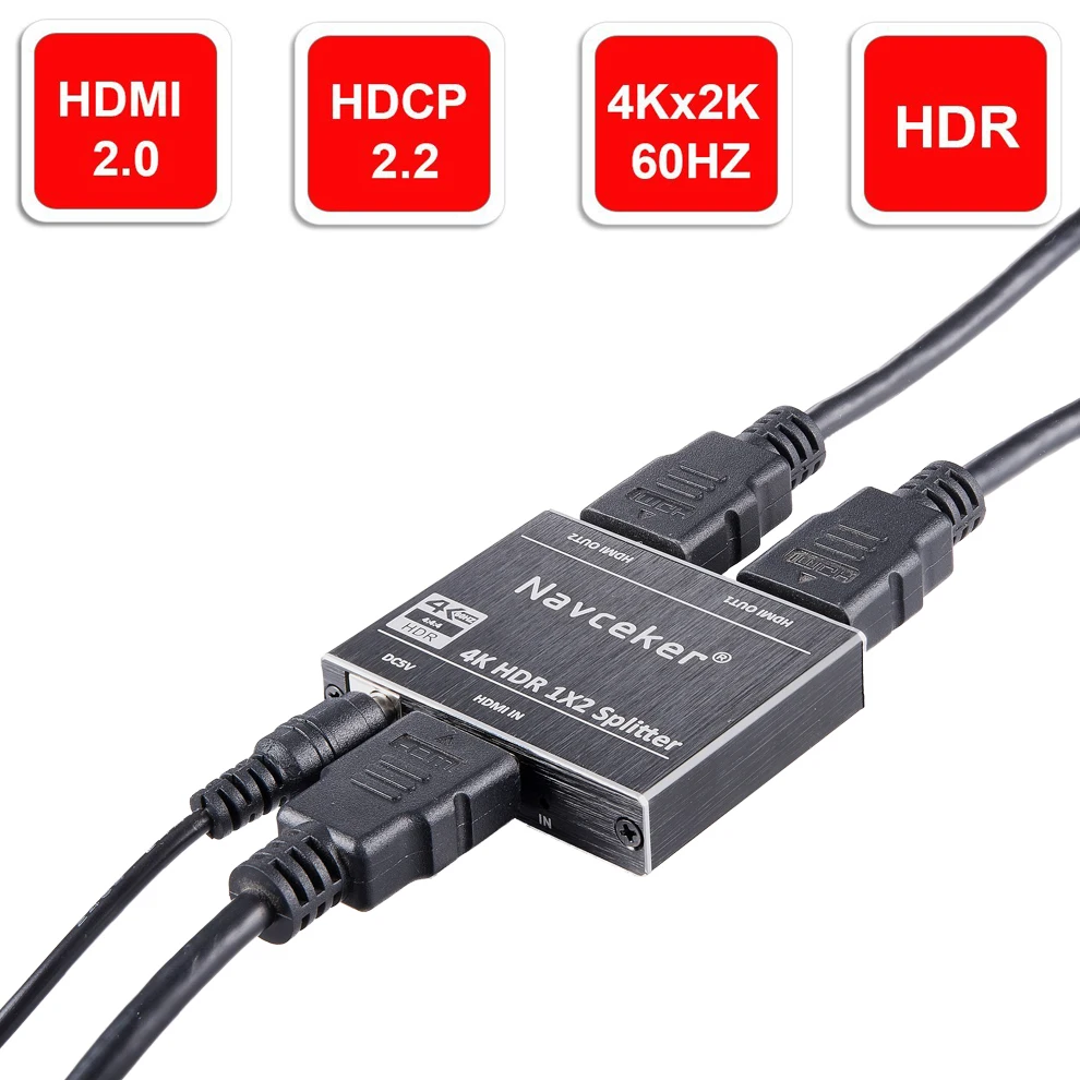 

4K@60Hz UHD HDR HDMI 2.0 Splitter 1x2 1 In 2 Out HDMI 2.0 HDCP 2.2 Splitter Switch Box HDMI Splitter 2.0 For HDTV PS3 Apple TV