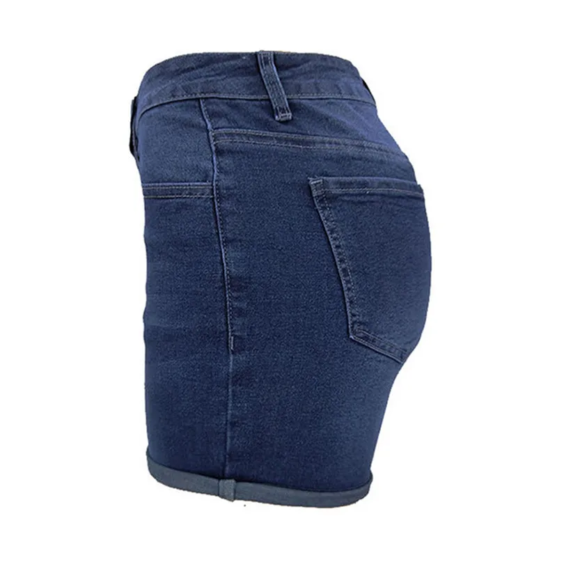 Denim Shorts Mid Waist Washed Shorts Feminino Summer Mini Jeans Shorts Solid Pockets Short Skinny Spodenki Damskie 40JUN1206