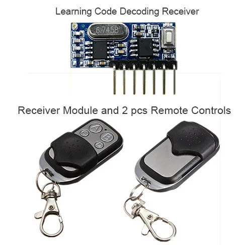 

2pcs 433 Mhz Remote Control and 1pcs 433Mhz Wireless Receiver Learning Code 1527 Decoding Module 4Ch output With Learning Button