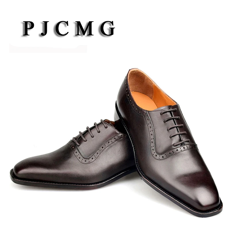 

PJCMG Customize Italian Style Handmade Tassel Men's Genuine Leather Goodyear Round Toe Lace-up Dress Wedding Prom Oxfords Shoes