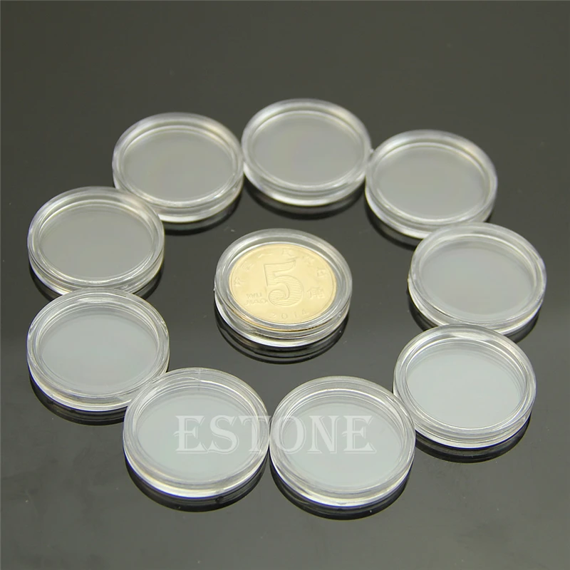 

10 pc 22mm Clear Round Cases Coin Storage Capsules Holder Round Plastic