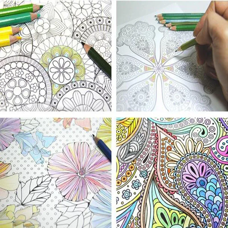 4 piezas 24 páginas estilo mixto alivio del estrés para niños fantasía adulto sueño pintura dibujo secreto jardín matar tiempo colorante libro