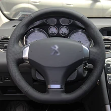 BANNIS Negro Cubierta Del Volante cosido A Mano BRICOLAJE Cuero Artificial para Peugeot 2012-2014 308 2013 Peugeot 408