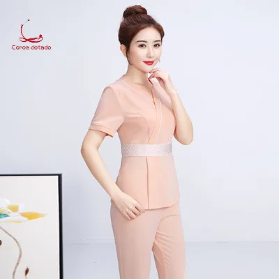 

2019 new cosmetician work clothes female health club SPA salon set massage technician Chinese style