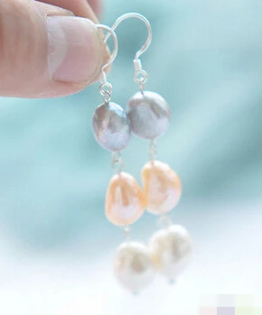 

1517 pink white gray baroque freshwater PEARL DANGLE EARRING