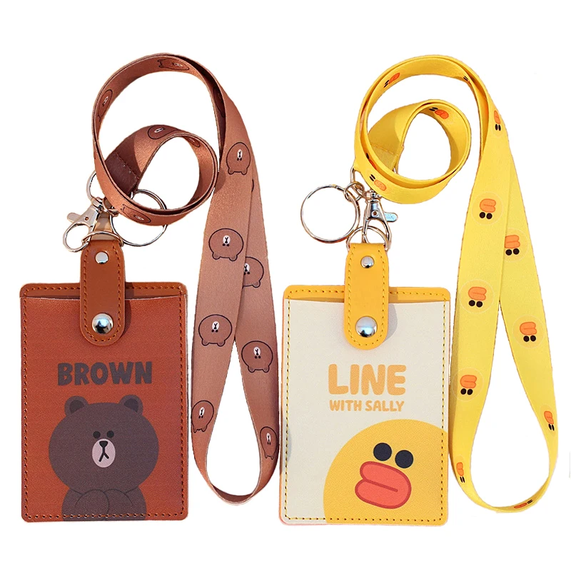 

Cute PU Leather Nameplate Name Badge Holder Set With Neck Lanyard Storage Pocket Student Meal Card Transportation Card Tag Name