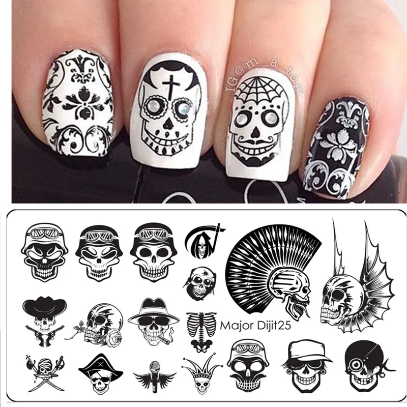 Шаблоны для дизайна ногтей на Хэллоуин|nail stamping plates|stamping platesskull nail plate |
