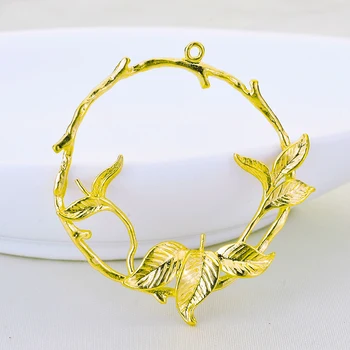 

10pcs Fashion DIY Jewelry Accessories Brass Plated 24k Round Pendant Hairpin Flower Wreath