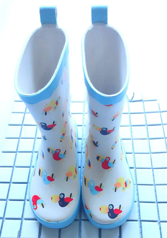 Kids Rain Boots Animal Print Cartoon Rubber Waterproof Antiskid Mid-calf Kids Infant Slip-on Boots