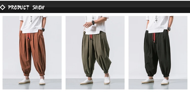 2022 Summer Style Harem Pants Men Chinese Style Casual Loose Cotton Linen Sweatpants Jogger Pants Streetwear Trousers ABZ397 green sweatpants