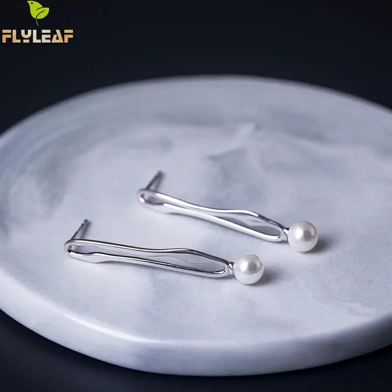 

Flyleaf 100% 925 Sterling Silver Shell Fake Pearl Hollow Long Earrings For Women Luxury Design Lady Fashion Jewelry