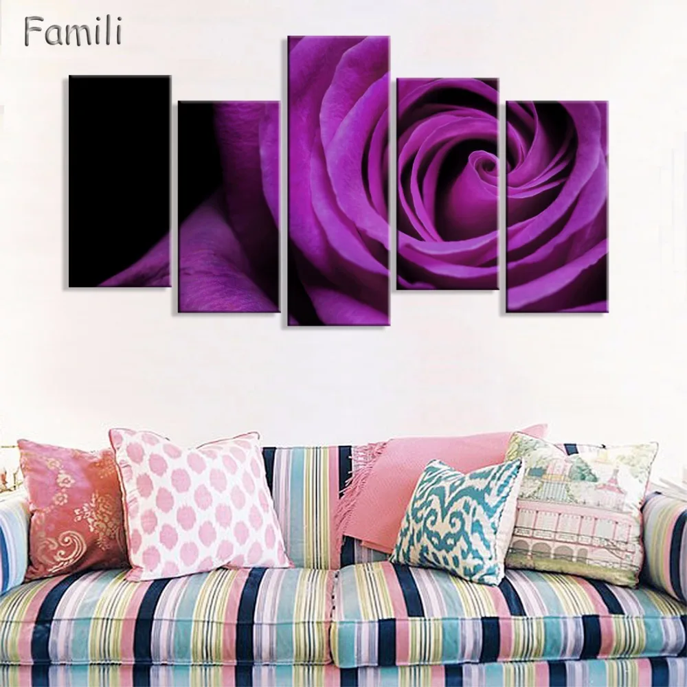 

5 Piece Romantic Canvas Painting rose flower Oil Painting Large Wall Art Pictures For Living Room Print On Canvas