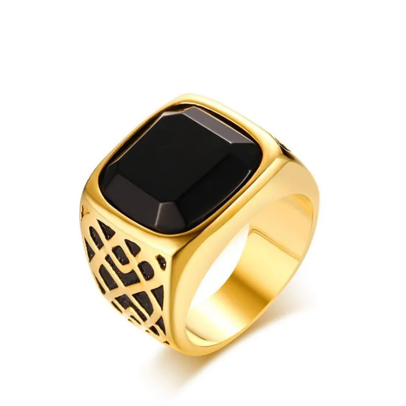 17.5MM stainless steel black crystal ring for men gold color Hollow edge casting boyfriend father gift | Украшения и аксессуары