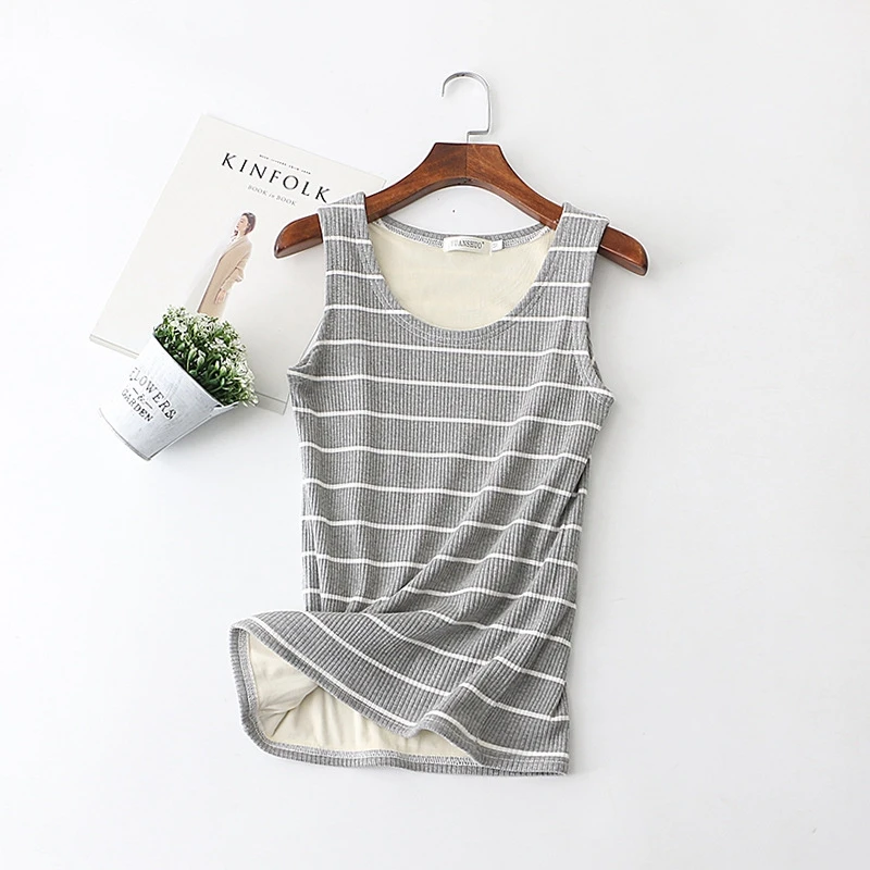 2018 Autumn Warm Thermal Tank Top for Women Vest Round Neck Slim Plus Velvet Winter Laides Tops T Shirts M-XL Tank Tops (6)