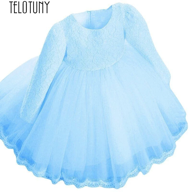 TELOTUNY/Детское платье для маленьких девочек с длинными рукавами, кружевное платье принцессы с цветочным рисунком, пышное платье для свадебной вечеринки, милое модное платье для девочек, Dec7