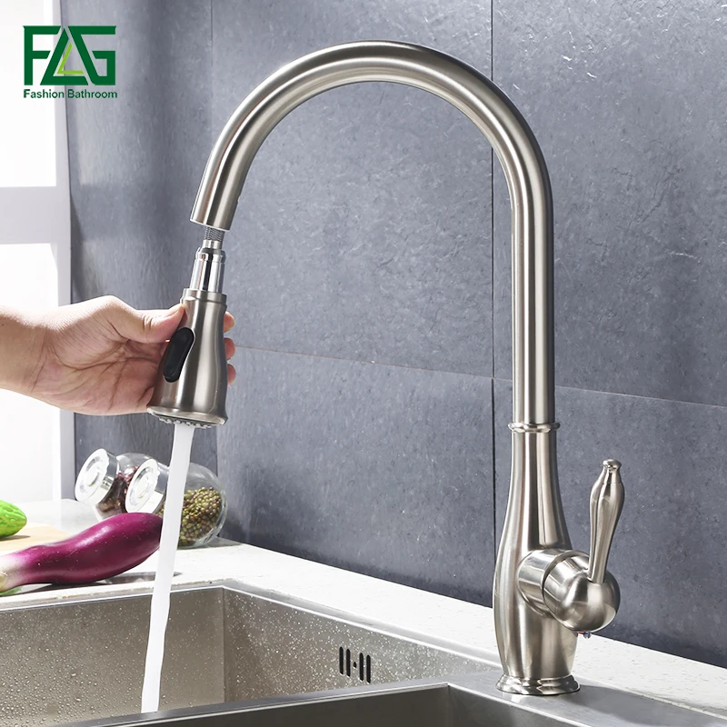  Kitchen Faucet Brass Brushed Nickel Kitchen Sink Faucet Pull Out 360 Rotation faucet for kitchen ta - 32847038124