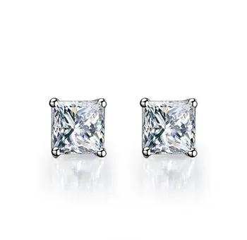 

Genuine 18k White Gold Earrings Bohemia 2Ct/Piece Princess Cut Simulate Diamond Earrings Stud Engagement Bridal Jewelry